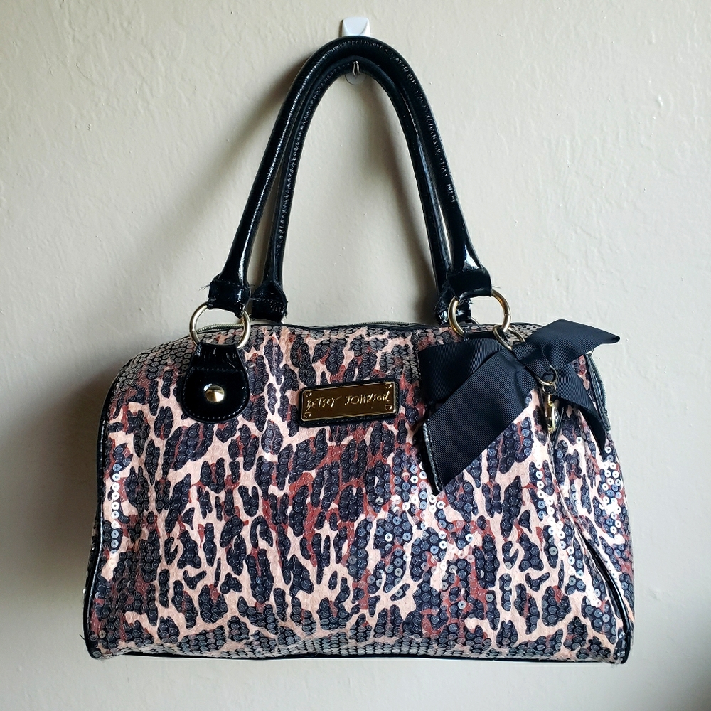 Betsey Johnson Sequined Cheetah Print Satchel Bag